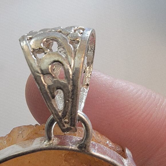 Sterling Silver Pendants Necklace with Handmade Peach Stalactite Slice Jewelry - Picture 5 of 10